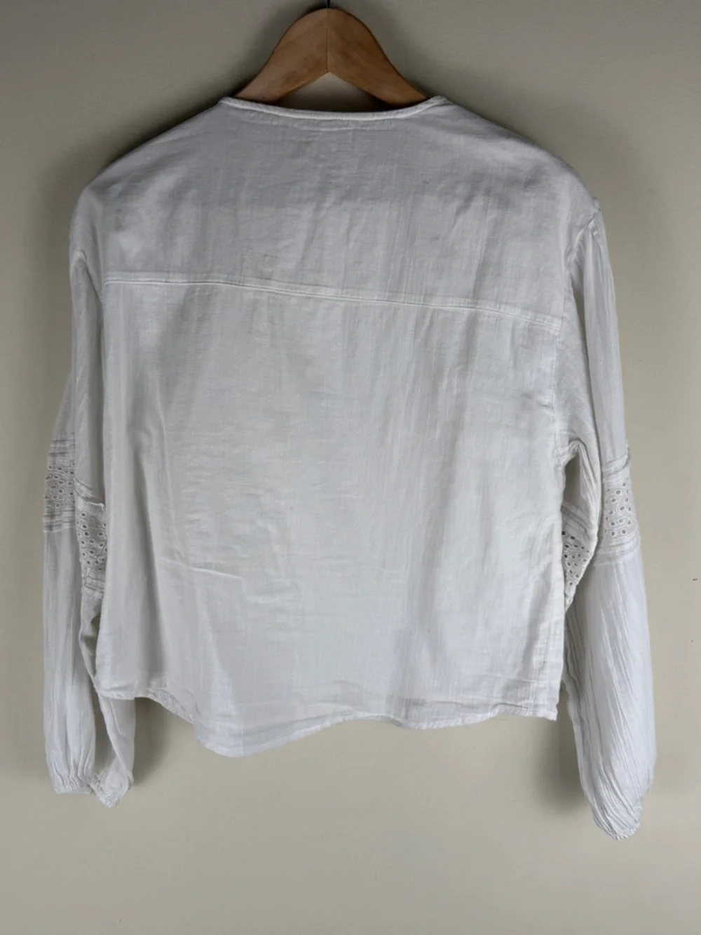 Zara Embroidered‎ Eyelet Blouse Size S (13-14) L/S Button Up Balloon Sleeve EUC